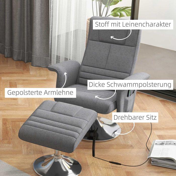 Immagine prodotto Swisshandel24 TV poltrona poggiapiedi funzione reclinabile elettrica vibrazione massaggio telecomando lino look