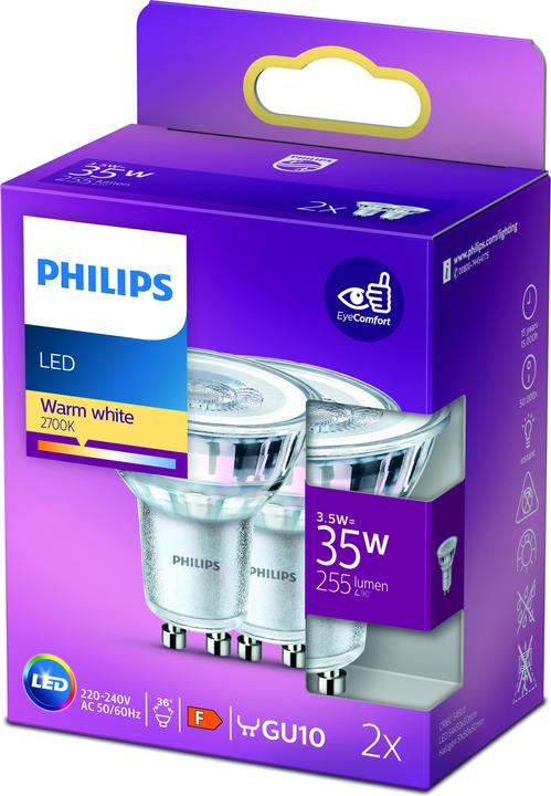 Actual product image Philips MR16 (GU10, 3.50 W, 255 lm, 2 x, F)