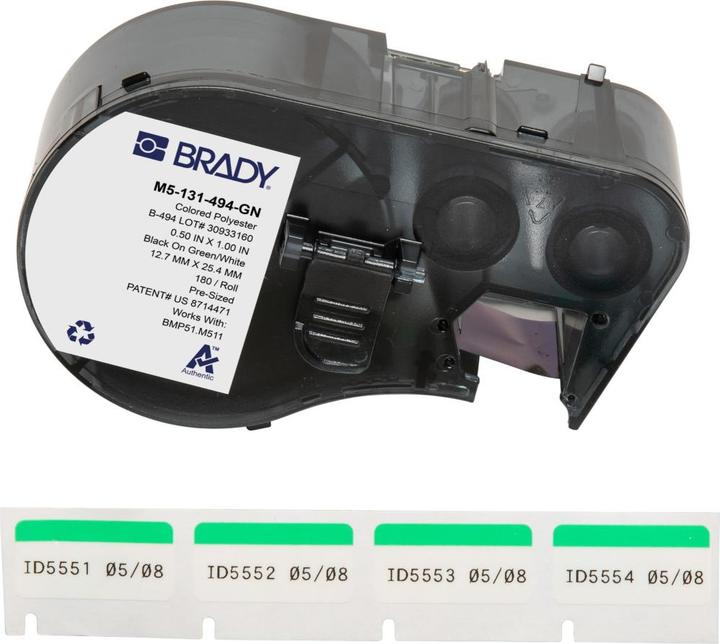 Image du produit Brady M5-131-494-GN, polyester, noir sur vert/blanc, brillant, 25.40 x 12.70 mm, permanent (180