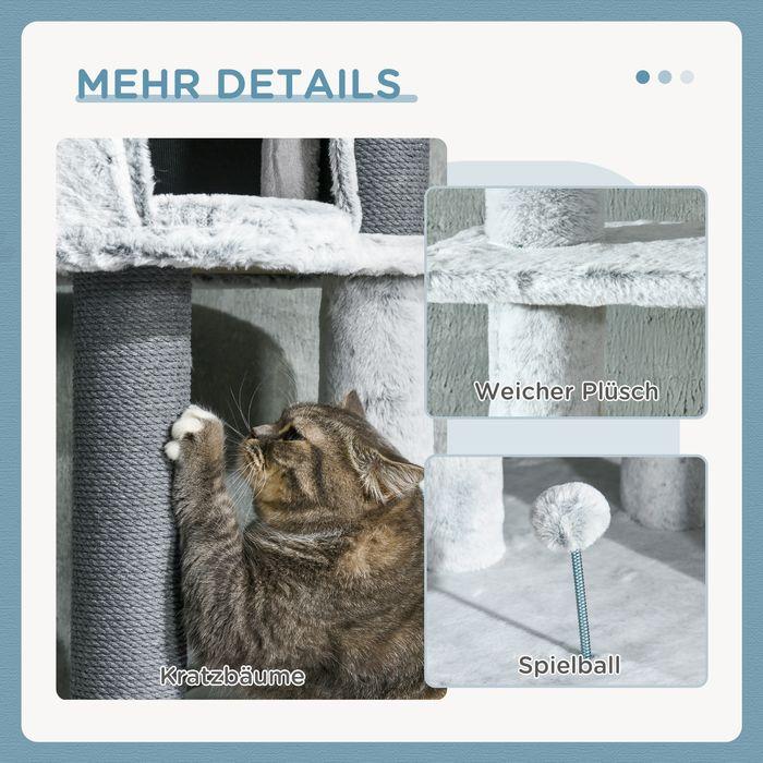 Image du produit Swisshandel24 Griffoir haut de plafond, 225-255 cm avec grotte pour chat, griffoirs, panier, balle de jeu, gris (255 cm, Gris)