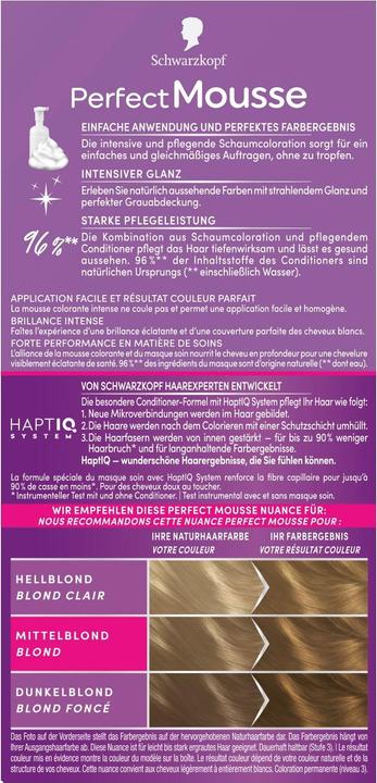Actual product image Schwarzkopf Perfect Mousse 800 mittelblond (800 Medium blond)