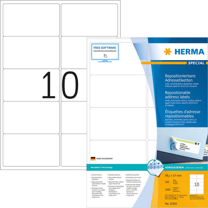 Produktbild HERMA Ablösbare Adressetiketten A4