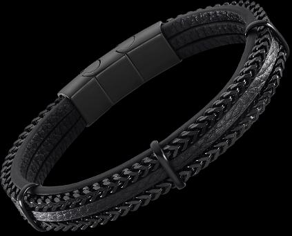 Actual product image Lotus Style - Stylish men's leather bracelet Men Basic LS2206-2 / 1 (M) (22 cm, Leather, Stainless steel)