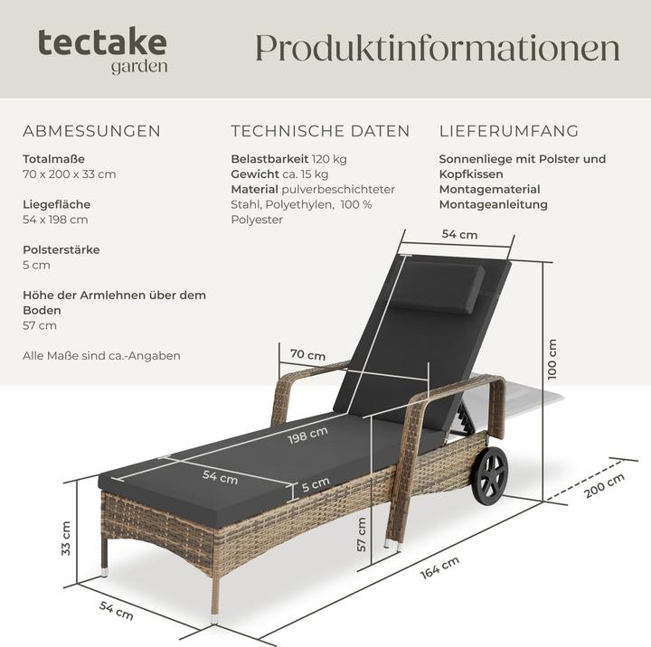 Actual product image tectake Sonnenliege (200 cm)