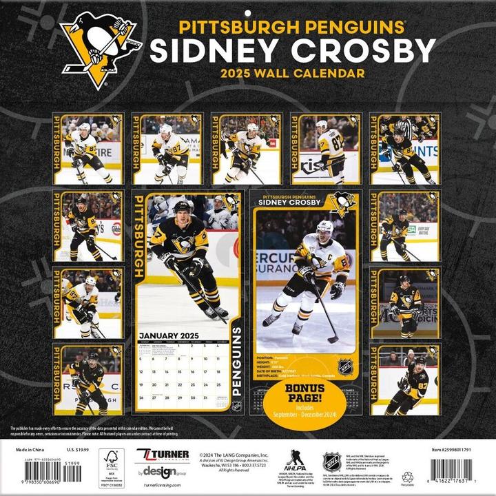 Immagine prodotto NHL - Pittsburgh Penguins - Sidney Crosby - Calendario murale joueur 30,5 x 30,5 cm 2025 (30,5 x 30,5 cm, Francese, Italiano, Spagnolo, Tedesco, Inglese)