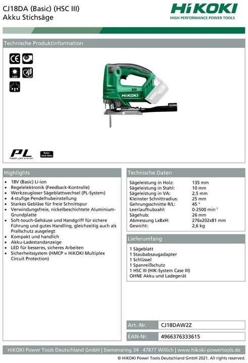 Produktbild Hikoki Stichsäge 18V