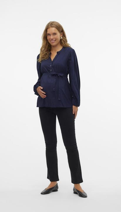 Produktbild Mamalicious Normal geschnitten Mandarin Kragen Ärmelbündchen mit Knopf Ballonärmel Top Bluse (M)