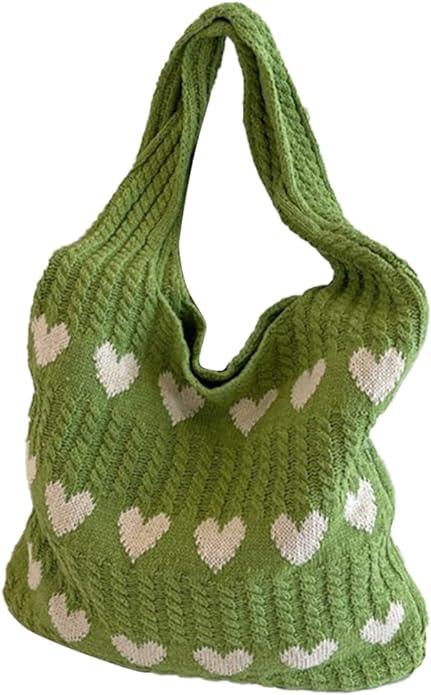 Produktbild Only-Bags.Store Minimalistische Liebe Muster Hobo Tasche, gestrickt Lagerung Einkaufstasche, leichte Urlaub Tasche