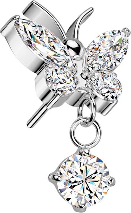 Actual product image Star Piercing Threadless Schmetterling silber Kristalle silber Anhänger Kristall silber (Titanium G23, without brass)