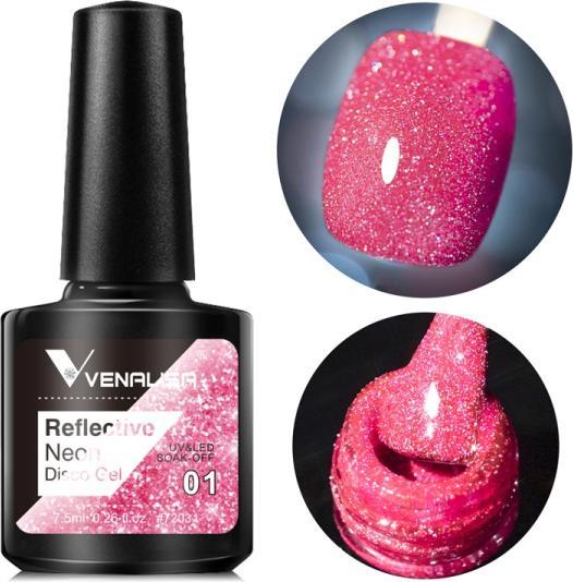 Actual product image Venalisa Gel Varnish Reflective Neon Disco Gel BD01 (Pink glitter, Gel-Effect Nail Polish)