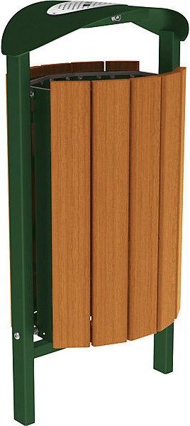 Image du produit SPL Corbeille à déchets SILAOS® avec cendrier, acier / bois de chêne, à sceller dans (50 l)