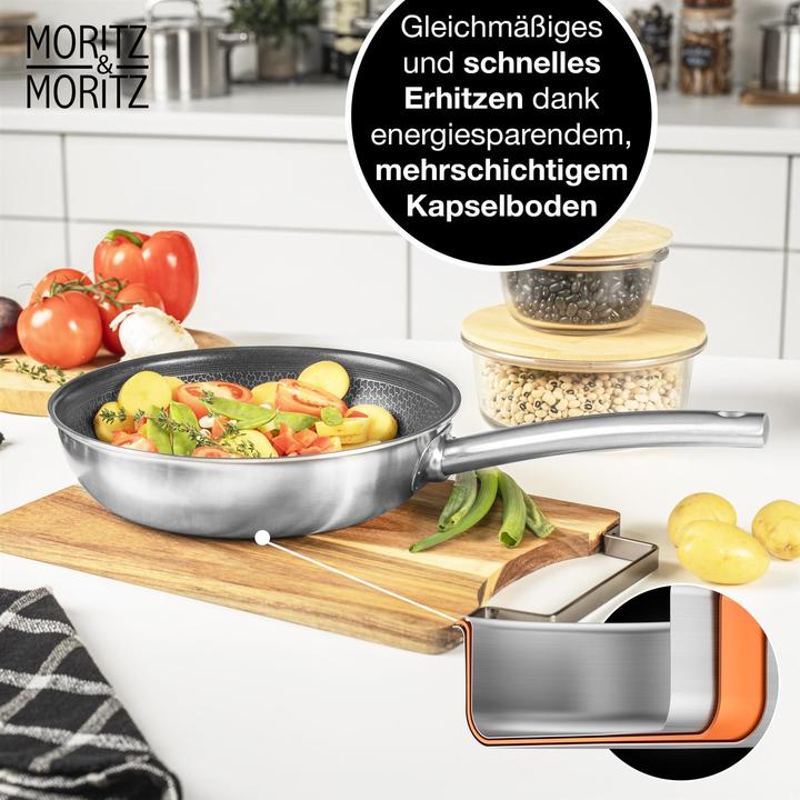 Immagine prodotto Moritz & Moritz Padella a nido d'ape in acciaio inox da 24 cm con rivestimento ceramico di ultima generazione (Set di pentole e padelle da cucina, Acciaio inossidabile)