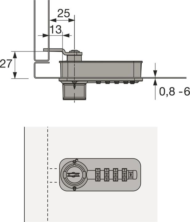 Actual product image Hettich Combination lock with bolt | right | freecode | chrome-plated plastic/steel