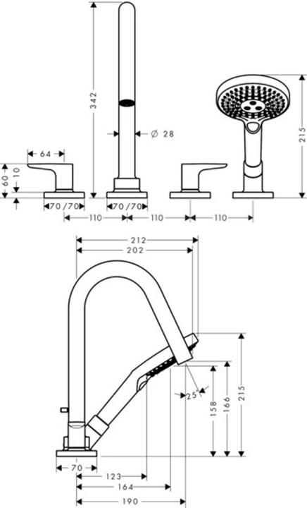 Image du produit Axor Citterio M Bord carrelé 4 trous avec béquilles et rosaces