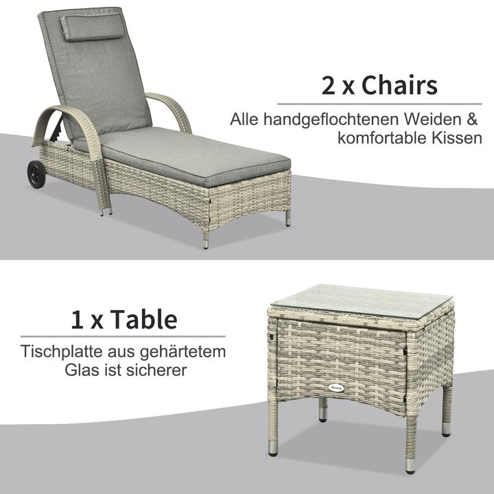 Produktbild Outsunny Rattan Sonnenliegen mit Tisch