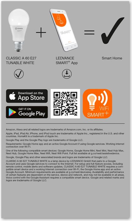 Produktbild Ledvance Smart+ Wifi Classic (E27, 9 W, 806 lm, 1 x, F)