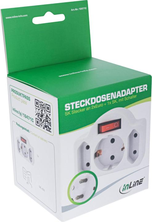 Actual product image InLine Socket outlet adapter with switch, earthing contact plug to 2x Euro socket + 1x earthing contact (CEE 7/3, 3 x)