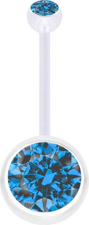 Image du produit Star Piercing Banane Schwangerschaft transparent mit zwei Kugeln Kristall gross hellblau (Bioflex, sans laiton)