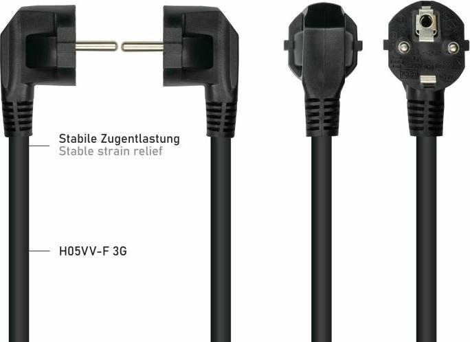 Produktbild Kabelmeister Netzkabel Schutzkontakt-Stecker Typ E+F (90° gew.) an Kaltgeräte-Buchse C19, schwarz (1 m)