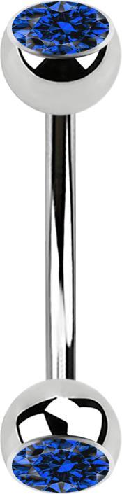 Actual product image Star Piercing Micro banana silver with two dark blue crystal balls (Surgical steel 316L)