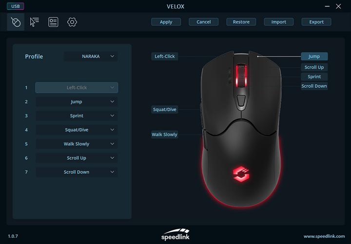Produktbild Speedlink VELOX Rechargeable RGB Gaming Mouse - Wireless, black (Kabellos)
