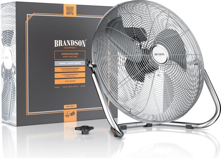 Actual product image Brandson Wind machine 53.5 cm Ø, retro floor fan 200W tiltable, carrying handle, high air flow, silver (67 dB)