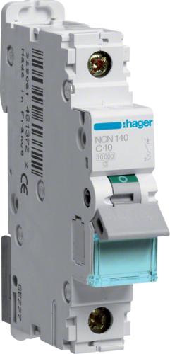 Produktbild Hager NCN140. Nennstrom: 40 A. Typ: C-type, Module Menge (max): 1 Modul(e). Breite: 17,5 mm, Tiefe: 70 mm
