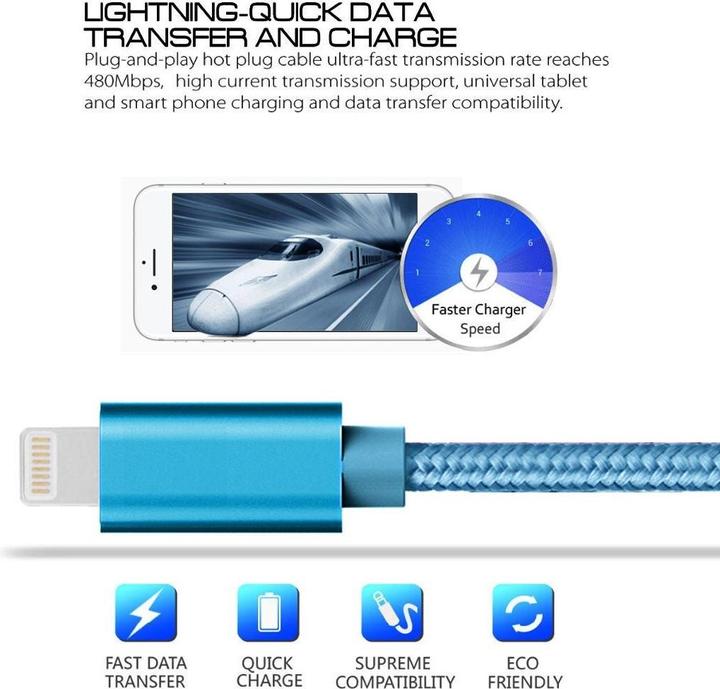 Produktbild Calitron Lightning Ladekabel Blau 3m rund (3 m, USB 3.2 Gen 1)