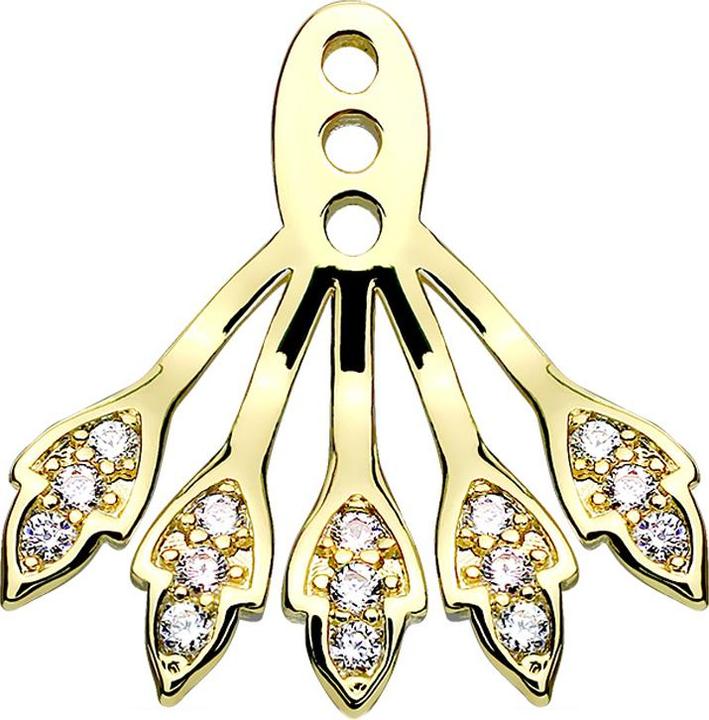 Actual product image Star Piercing Ear Jacket Earring Gold Plated with Five Crystal Leaves