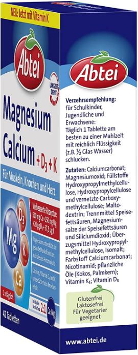 Image du produit Abtei Magnésium+Calcium+D3+K cpr (42 pièce(s), Cachets)