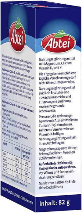 Image du produit Abtei Magnésium+Calcium+D3+K cpr (42 pièce(s), Cachets)