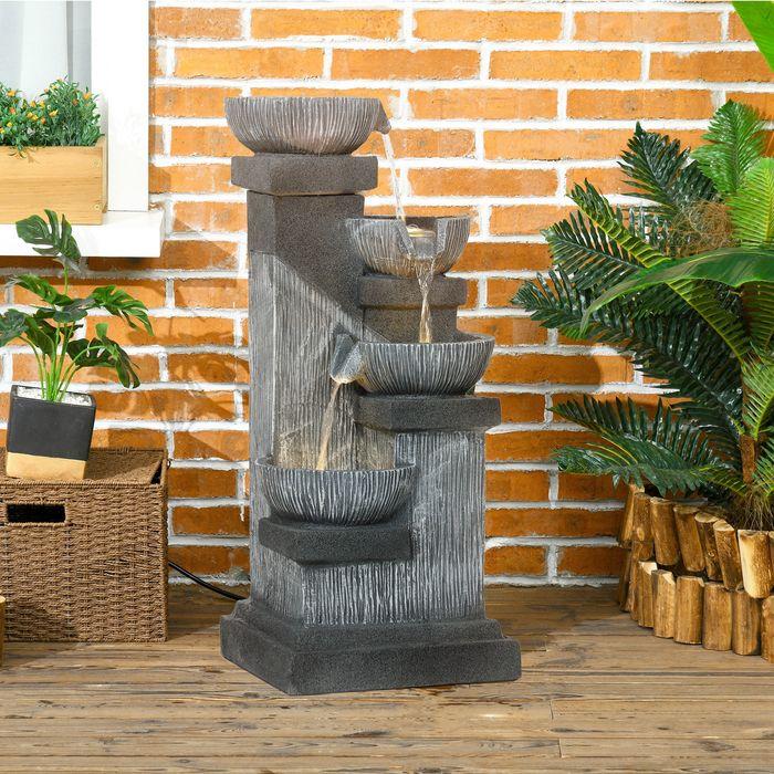 Actual product image Swisshandel24 Springbrunnen Kunstharz mit LED Beleuchtung Pumpe Steinoptik 38x36x85 cm Grau