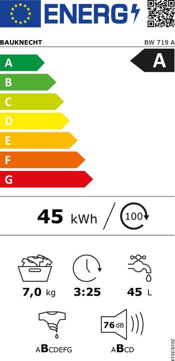 Energy Label Bauknecht BW 719 A (7 kg, Left, EU plug)