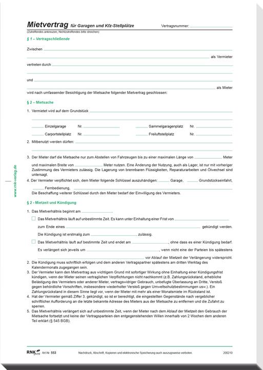 Image du produit Rnk 10 RNK-Verlag 553/10 Contrats de location de garages (4 x)