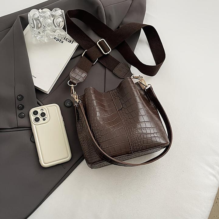 Only-Bags.Store Bucket Bag mit Krokodilmuster - Vielseitige Schulter- und Umhängetasche, schmutzabweisendes