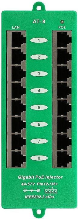 Actual product image Extralink ACTIVE POE INJECTOR 8 PORT GIGABIT 802.3AT/AF MODE A - - 8-Port Gigabit Ethernet (802.3at (PoE+), 802.3af (PoE))