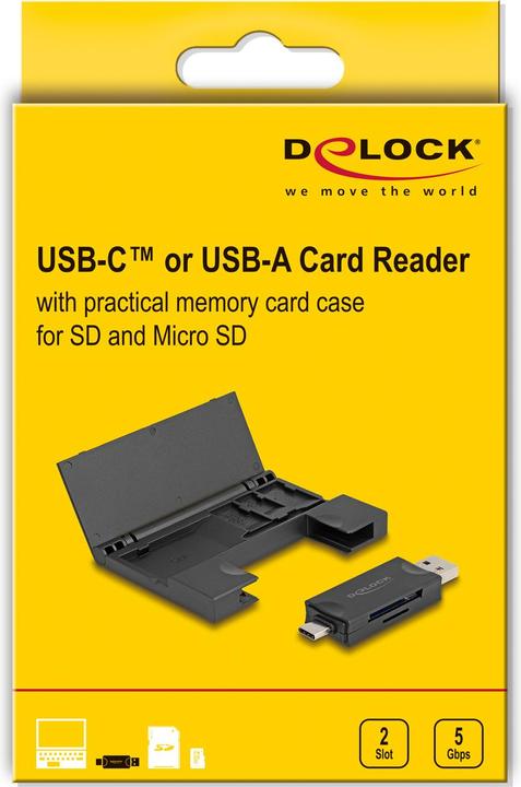 Produktbild Delock Card Reader USB 5 Gbps USB Type-C / Typ-A für SD und (Type-B)