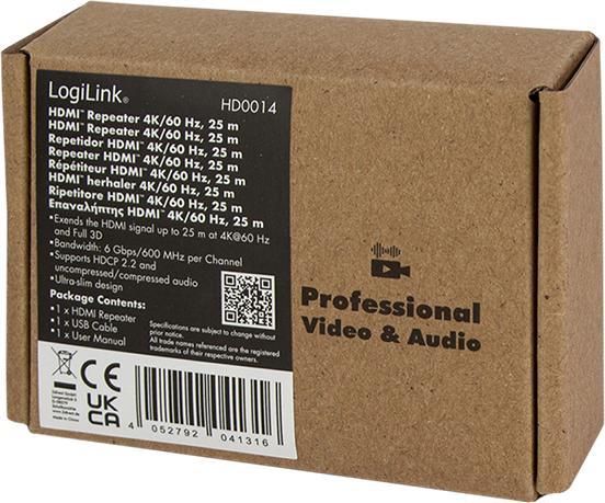 Produktbild LogiLink 4K HDMI Repeater, 25 m