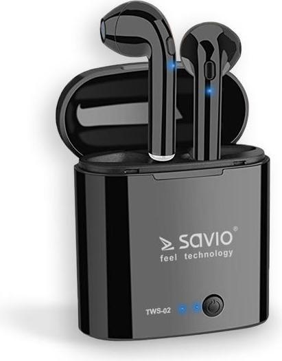 Produktbild Savio TWS-02 Kabellose Bluetooth-Kopfhörer Schwarz (keine Geräuschunterdrückung, 100 h, Kabellos)