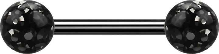 Image du produit Star Piercing Barbell noir avec deux boules de cristal noir couche protectrice d'époxy (sans laiton, Titane G23)