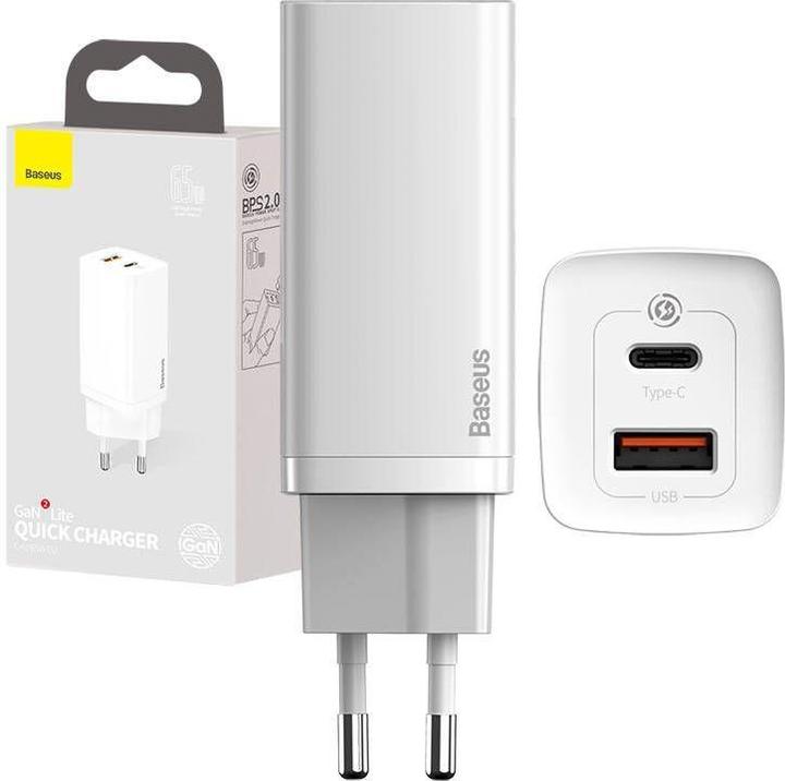 Immagine prodotto Baseus Caricabatterie rapido GaN2 LiteC+U 65W EU Bianco (65 W)