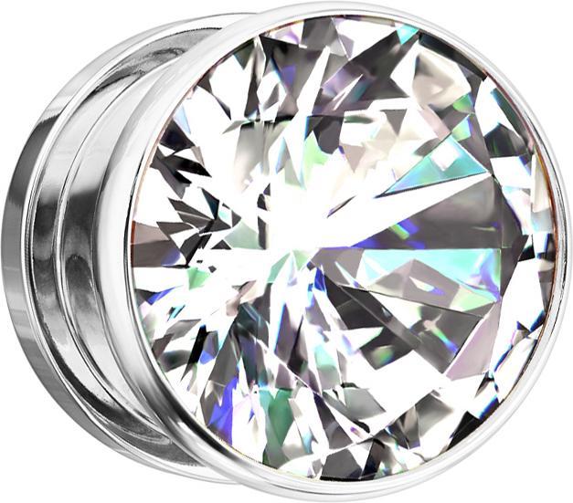 Actual product image Star Piercing Flesh Plug silver with large crystal silver (Surgical steel 316L, without brass)