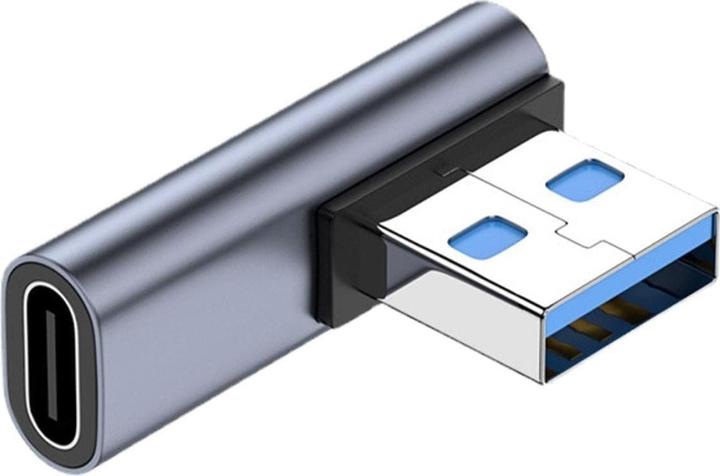Actual product image PowerGuard USB-A to USB-C 90 degree angle left flat adapter (male/female) (USB-A, USB Type C)