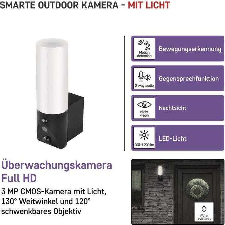 Actual product image Emos GoSmart Rotating outdoor IP camera with WiFi and light IP-310 TORCH, black (2304 x 1296 Pixels)