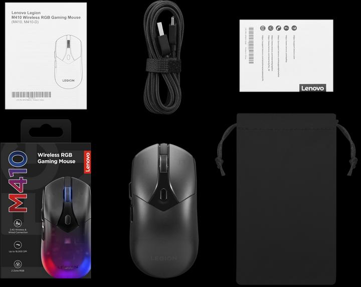 Actual product image Lenovo Legion M410 Wireless RGB Mouse - Mus - 6 knapper - Sort med RGB lys (Wireless, Cable)
