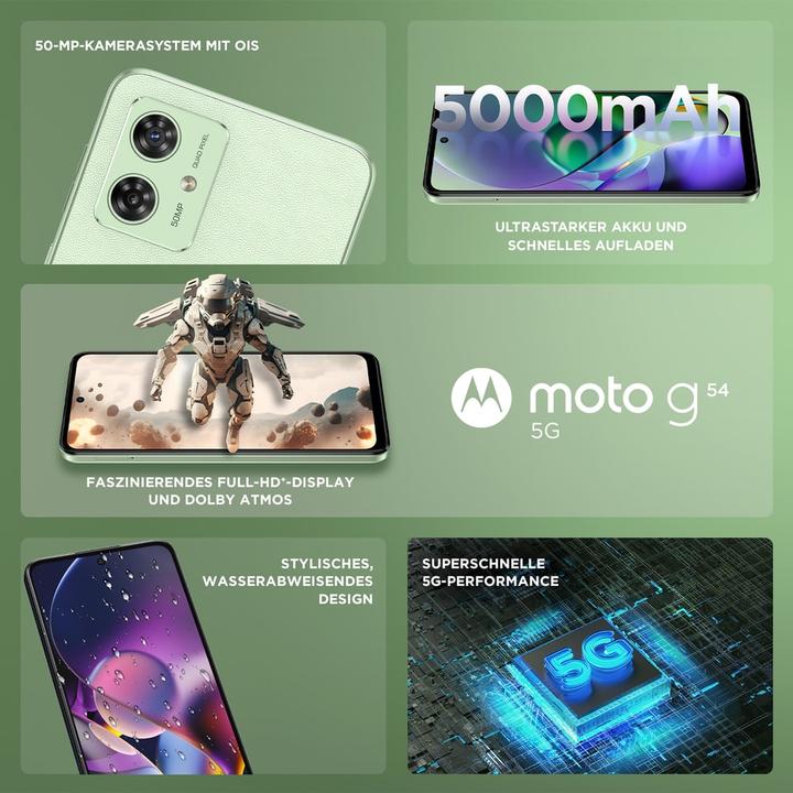 Immagine prodotto Motorola Moto G54 (256 GB, Verde menta, 6.50", SIM + eSIM, 50 Mpx, 5G)