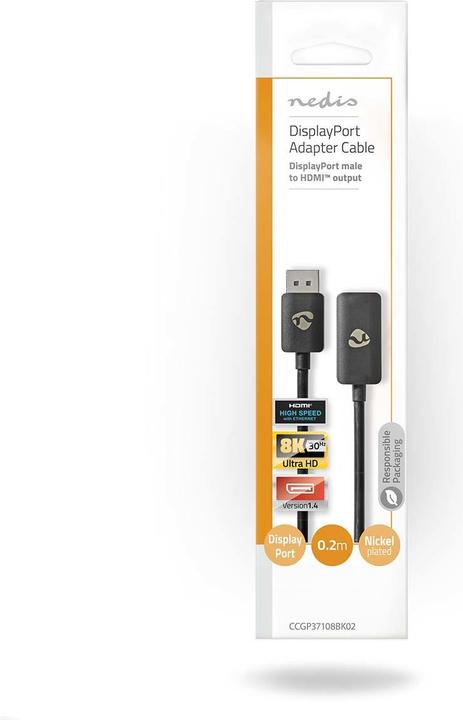 Produktbild Nedis Displayport-Adapter | DisplayPort Stecker | HDMI™ Ausgang | 8K@30Hz | Vernickelt | Gerade | 0. (0.20 m, DisplayPort)
