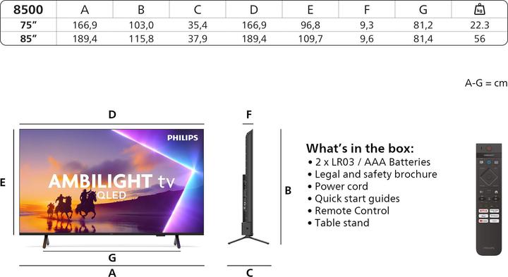 Image du produit Philips 85PUS8500/12 (85", PUS8500, LED, 4K, 2025)