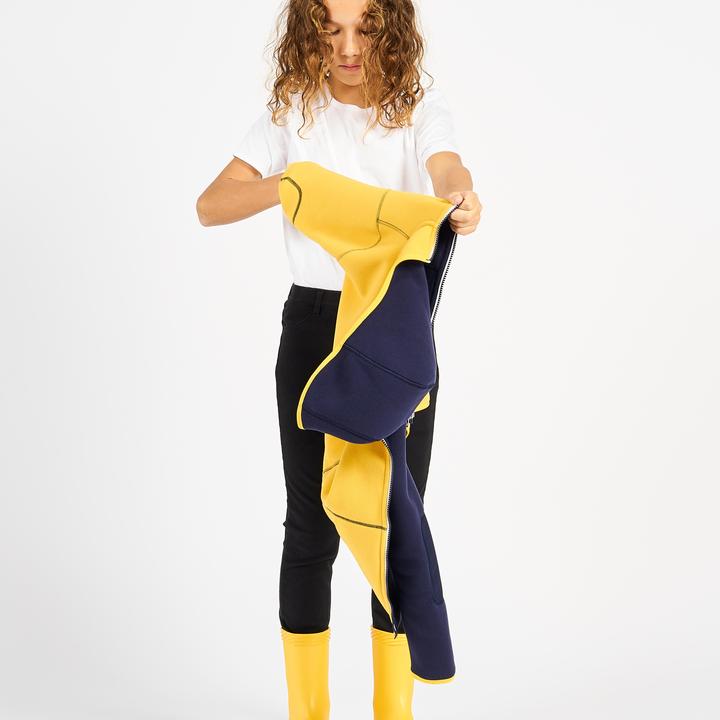 Actual product image Tribord Fleece jacket sailing children warm reversible 500 navy blue/yellow (6, 7, 8)