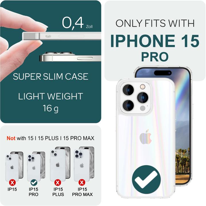 Actual product image Nalia Clear tempered glass cover rainbow effect (Apple iPhone 15 Pro)